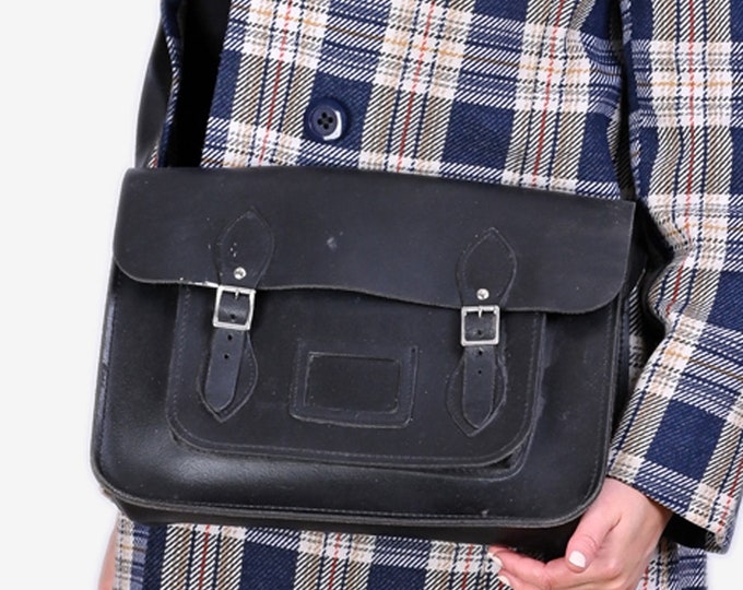 Vintage Black Leather School Satchel Etsy
