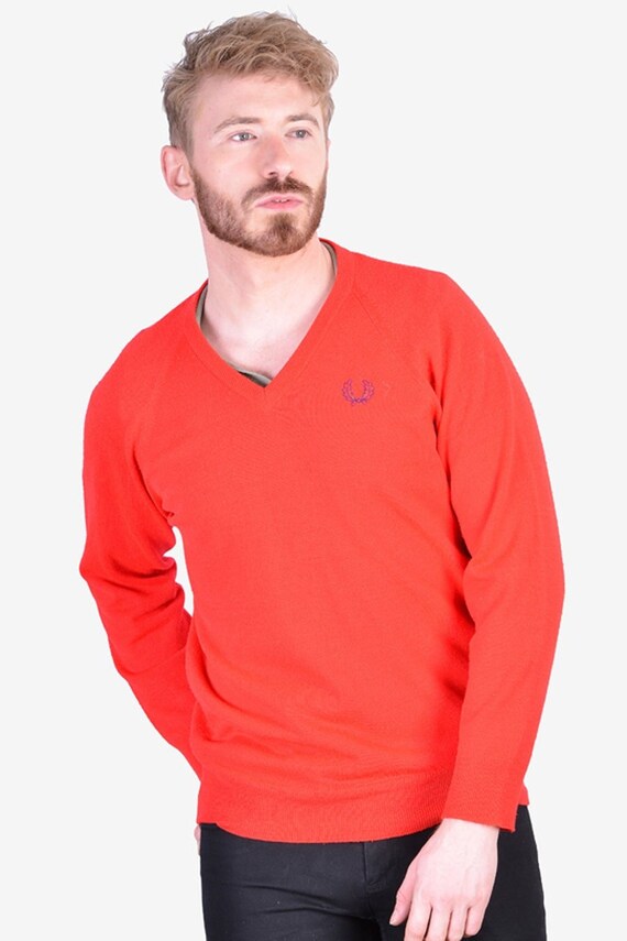 Vintage 1970's Fred Perry Courtelle Red Jumper | Size M - www.brickvintage.com