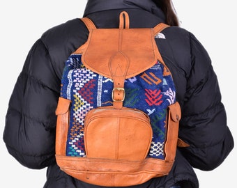 Vintage 1970's Aztec Brown Leather Rucksack - www.brickvintage.com