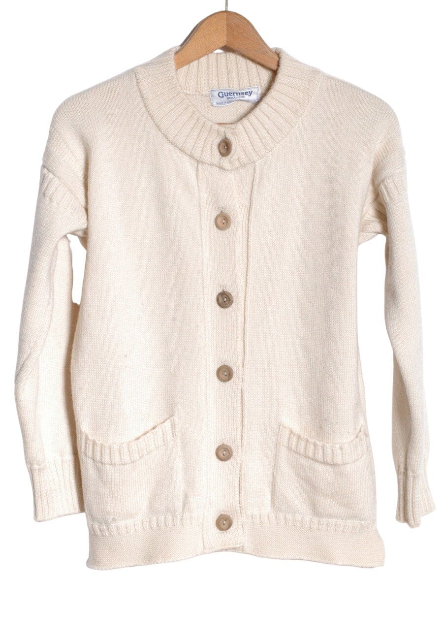 Vintage Guernsey Woollens Cream Cardigan | Size 12- www.brickvintage.com