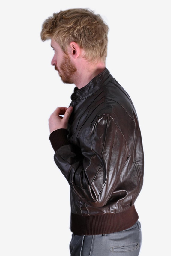 Vintage 1970's Dark Brown Leather Bomber Jacket |… - image 3