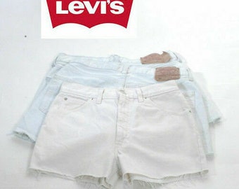 Vintage Levi&#39;s 501 White Denim High Waisted Shorts W26 W28 W33 - www.brickvintage.com