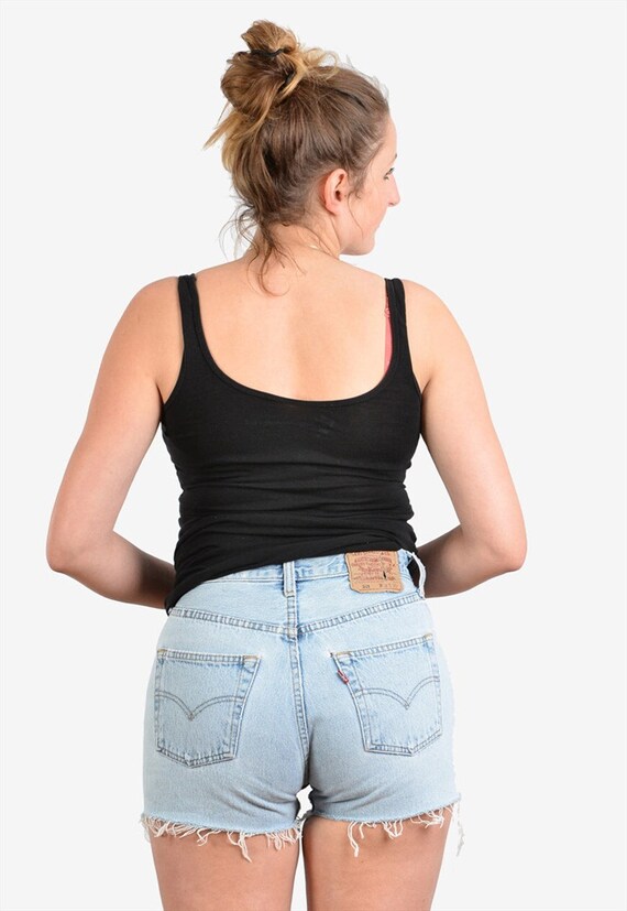levi's light blue 501 high waisted denim shorts