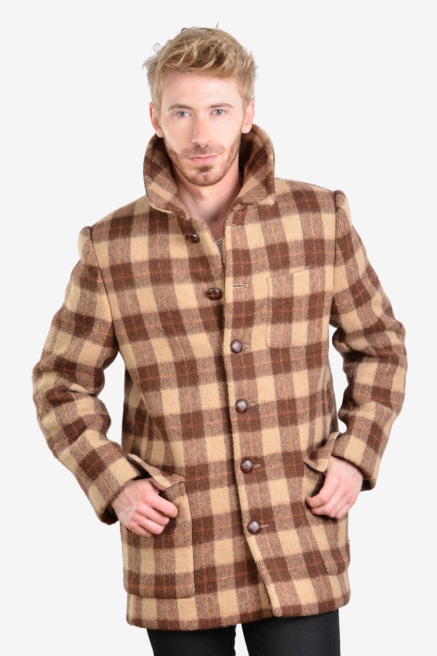 Image of Vintage 1960's Bespoke Brown Check Coat | Size L - Www.brickvintage.com