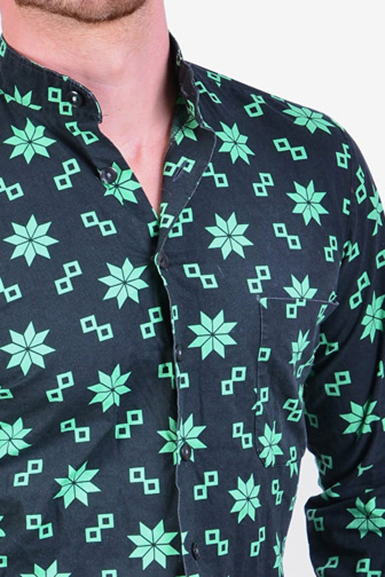 www.brickvintage.com Vintage Snowflake Grandad Shirt S