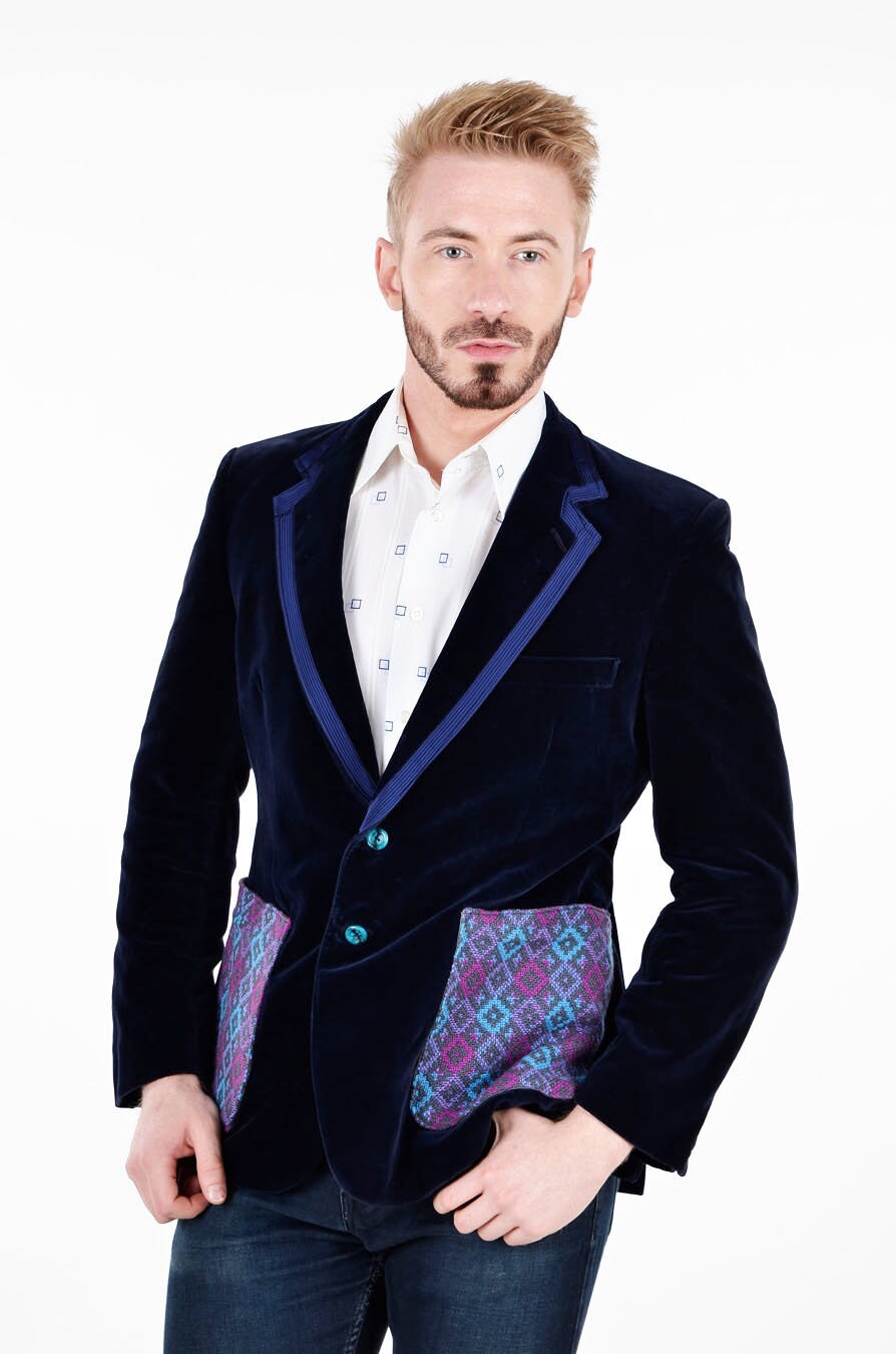 Image of Reworked Welsh Woollens Velvet Boating Jacket 40 M - Www.brickvintage.com