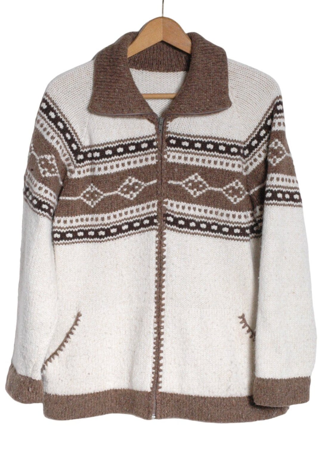 Vintage 1970's Zip up Nordic Cardigan | Size S - Www.brickvintage