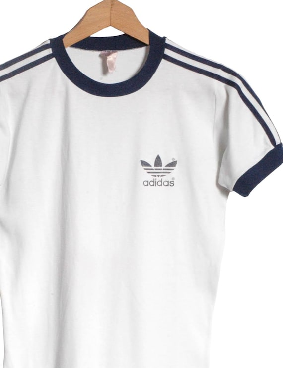 T shirt Adidas White Ringer vintage anni 70 Taglia 10 www.brickvintage Etsy Italia