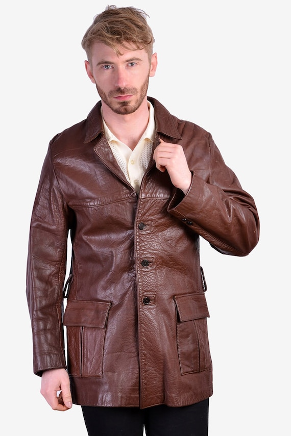 Y2K Brown Leather Safari Jacket Coat By DANIER Men's Mid Hong Kong ...