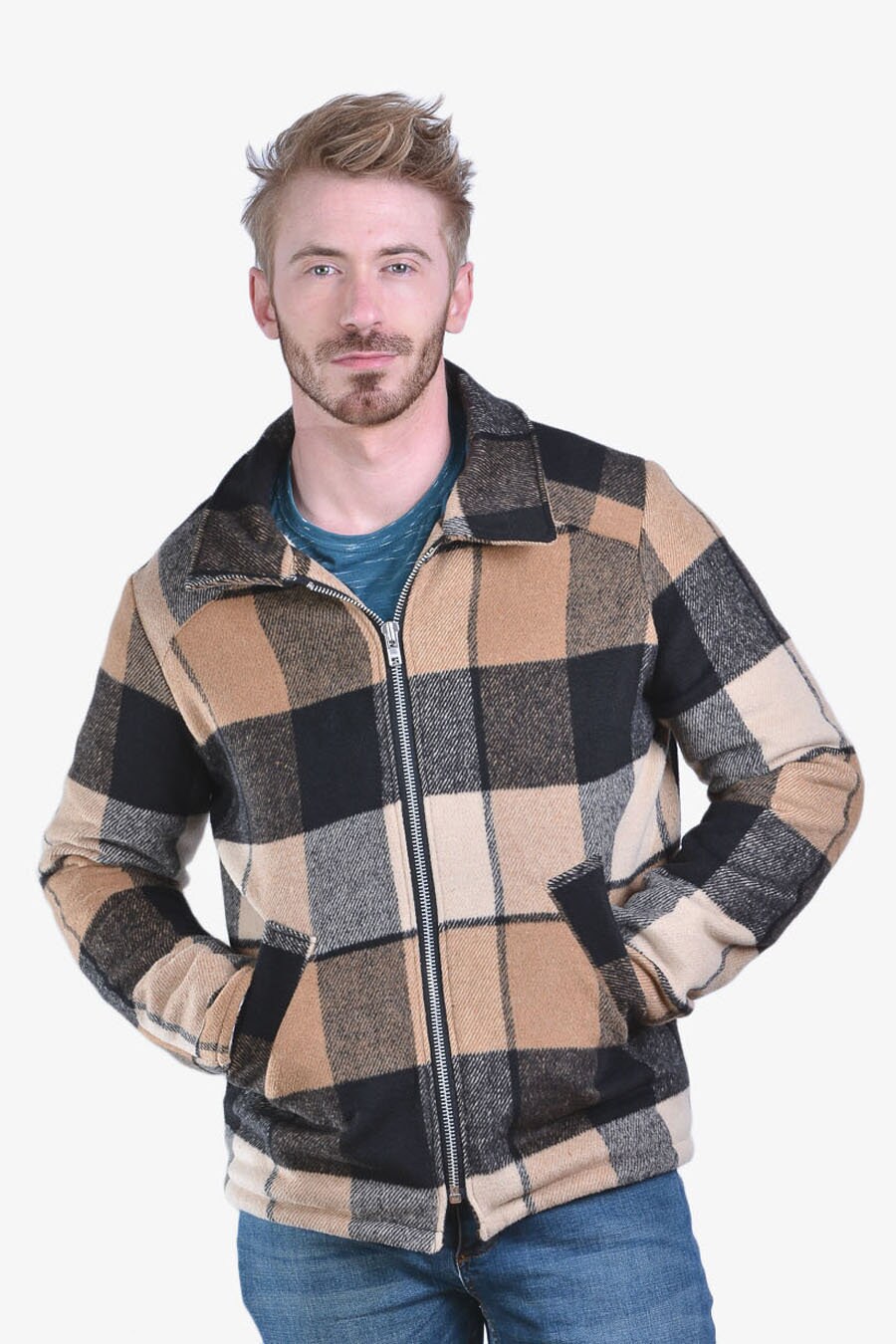 Image of Handmade Check Plaid Shearling Jacket M - Www.brickvintage.com