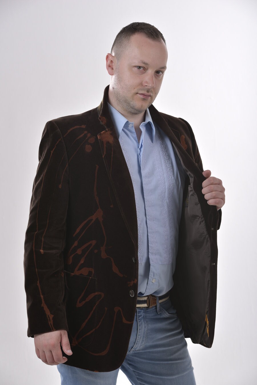 Image of Reworked St Michael Brown Bleached Velvet Jacket 42 L - Www.brickvintage.com