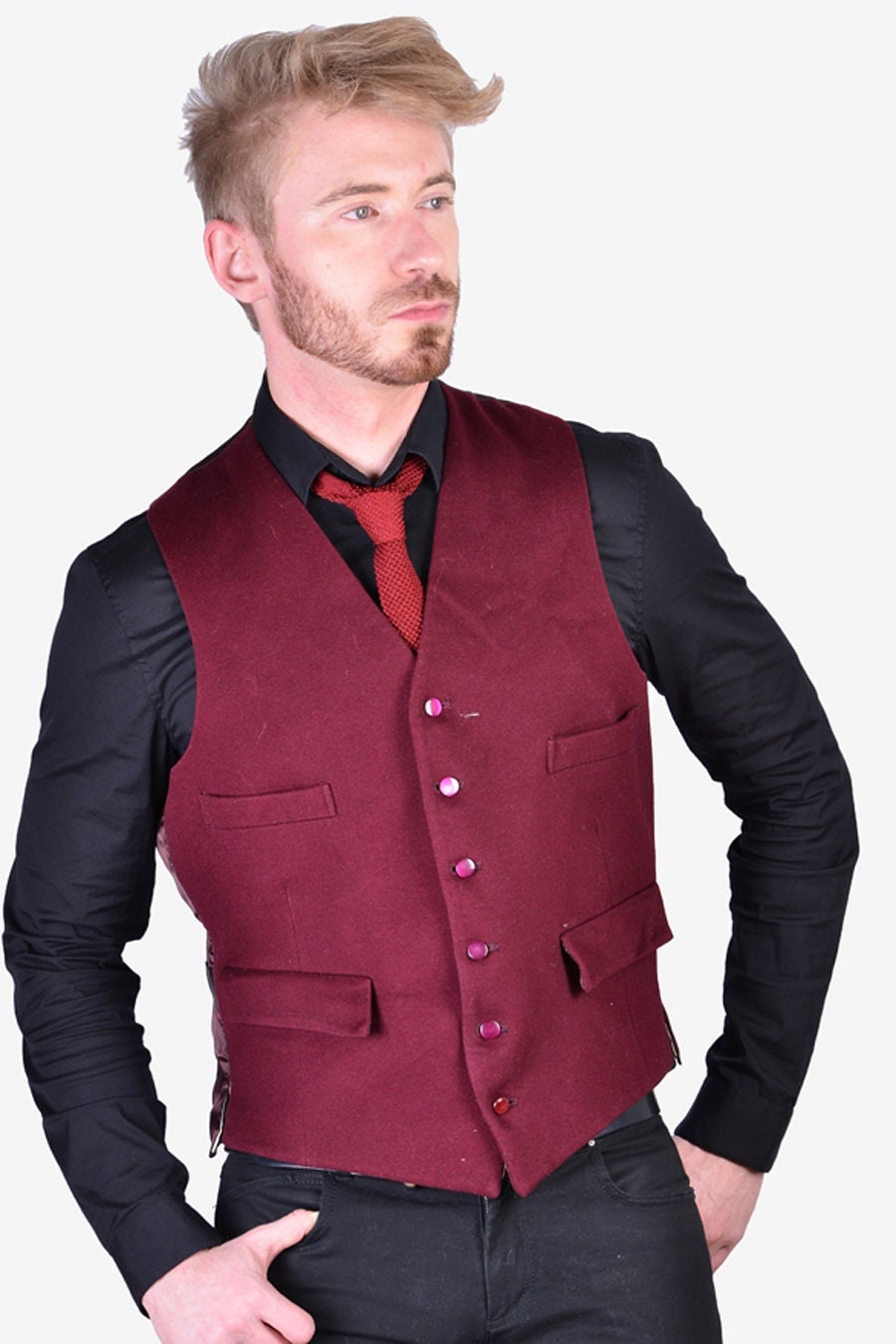 Men's Classic Burgundy Suit Vest | Alizeal #100 Men's Classic Burgundy Suit Vest | Alizeal