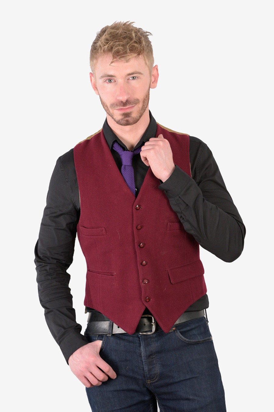 Image of Vintage 1960's Burgundy Wool Waistcoat | Size 40 M - Www.brickvintage.com