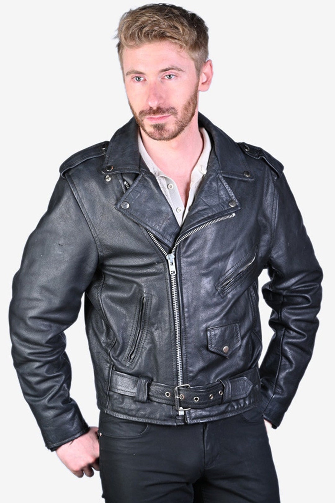 Vintage Manzoor Leather Biker Jacket Size M - Etsy