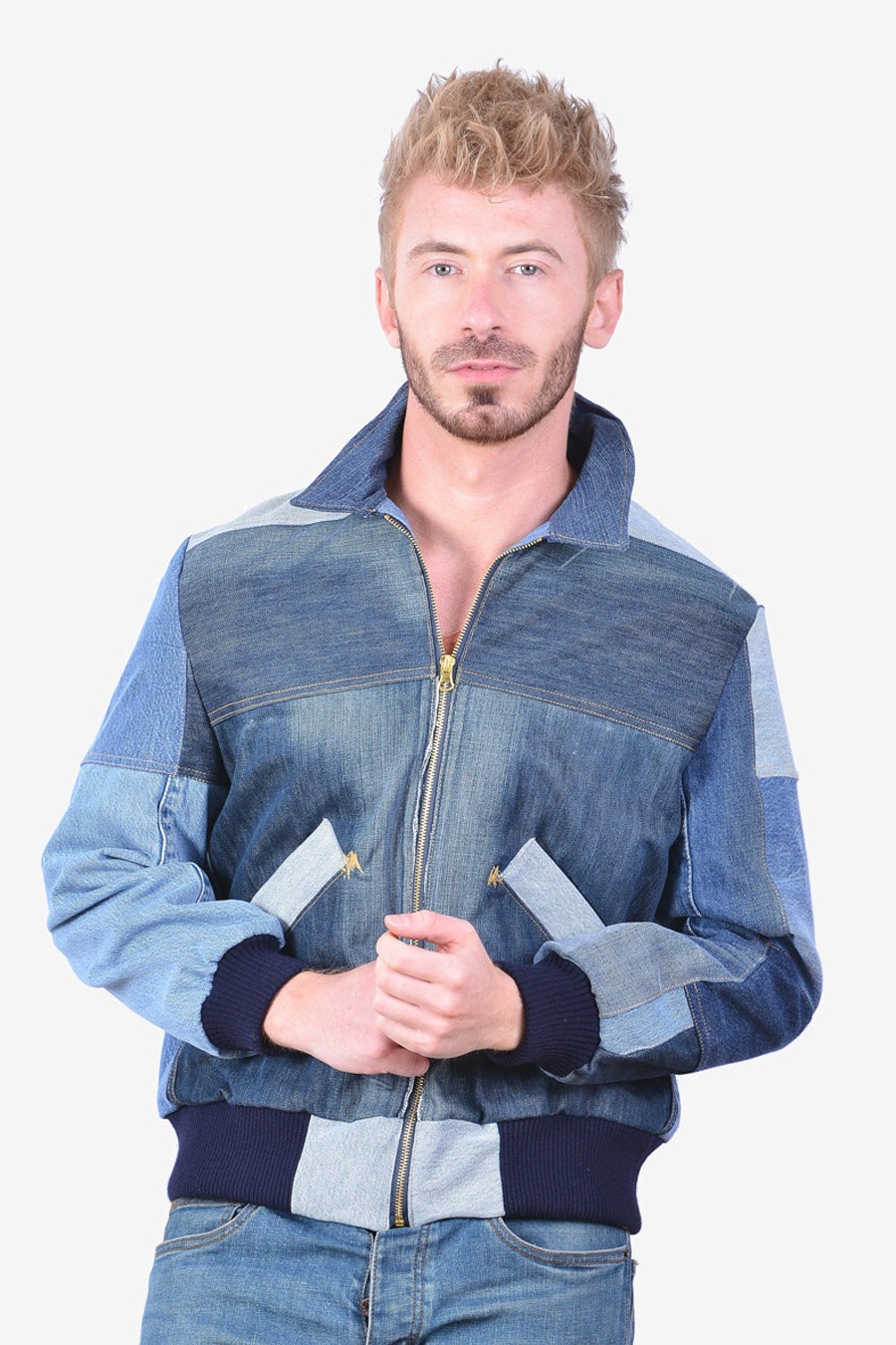 Image of Handmade Bespoke Levi's Check Denim Bomber Jacket M - Www.brickvintage.com