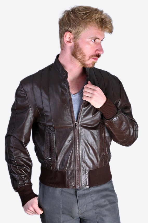 Vintage 1970's Dark Brown Leather Bomber Jacket |… - image 1