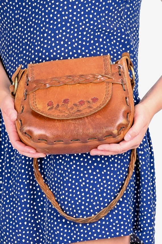 Vintage Floral Tooled Leather Shoulder Bag Etsy