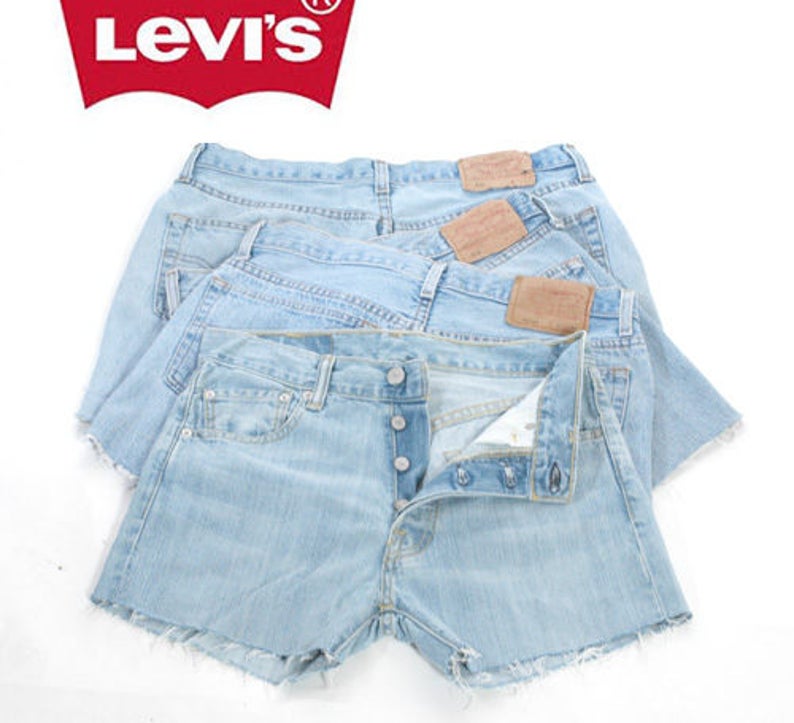 levi's light blue 501 high waisted denim shorts