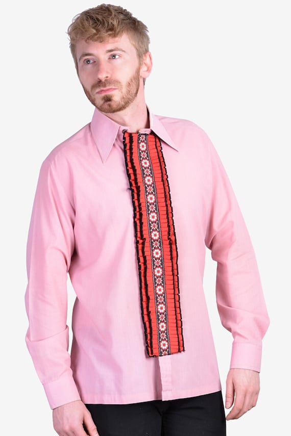 St Michael Pink Ruffled Tuxedo Shirt 