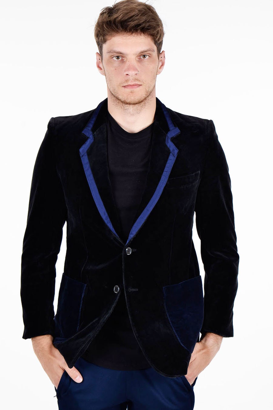 Image of Reworked Vintage Black Velvet Boating Blazer 40 M - Www.brickvintage.com