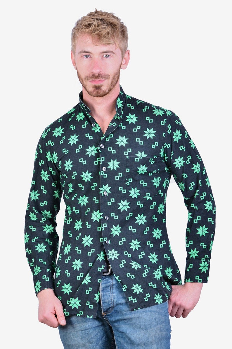 www.brickvintage.com Vintage Snowflake Grandad Shirt S