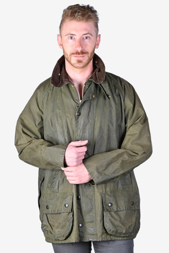 Vintage Barbour Beaufort Green Wax Jacket Size C44/122cm L - Etsy