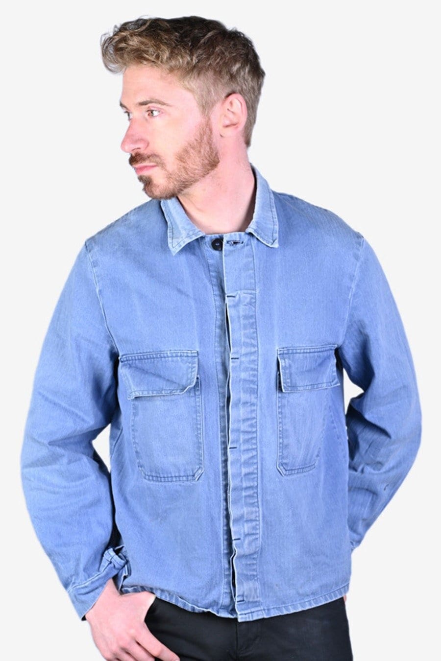 Vintage 1970's Faded Blue Chore Jacket | Size S - www.brickvintage.com