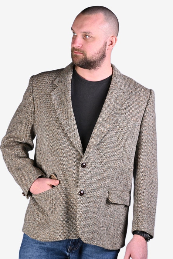 Vintage Grey Harris Tweed Jacket Size 46 XL - Etsy