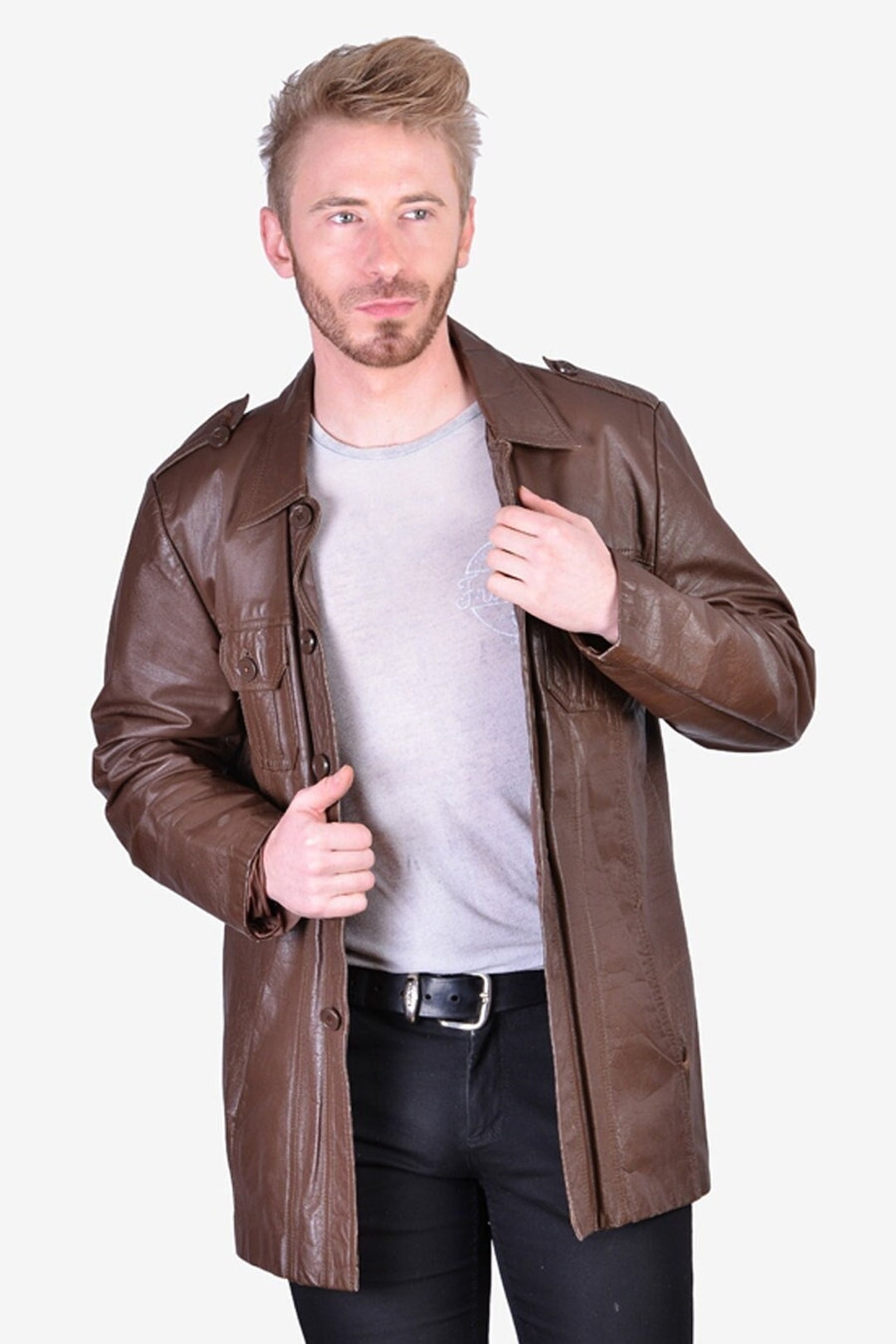 Vintage 1970's Brown Leather Safari Jacket Size M - Etsy UK