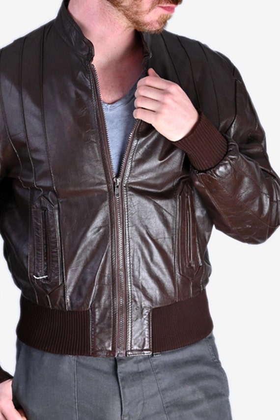 Vintage 1970's Dark Brown Leather Bomber Jacket |… - image 6