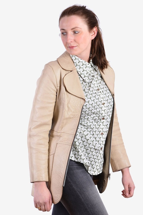 Beige Leather Jacket Size 