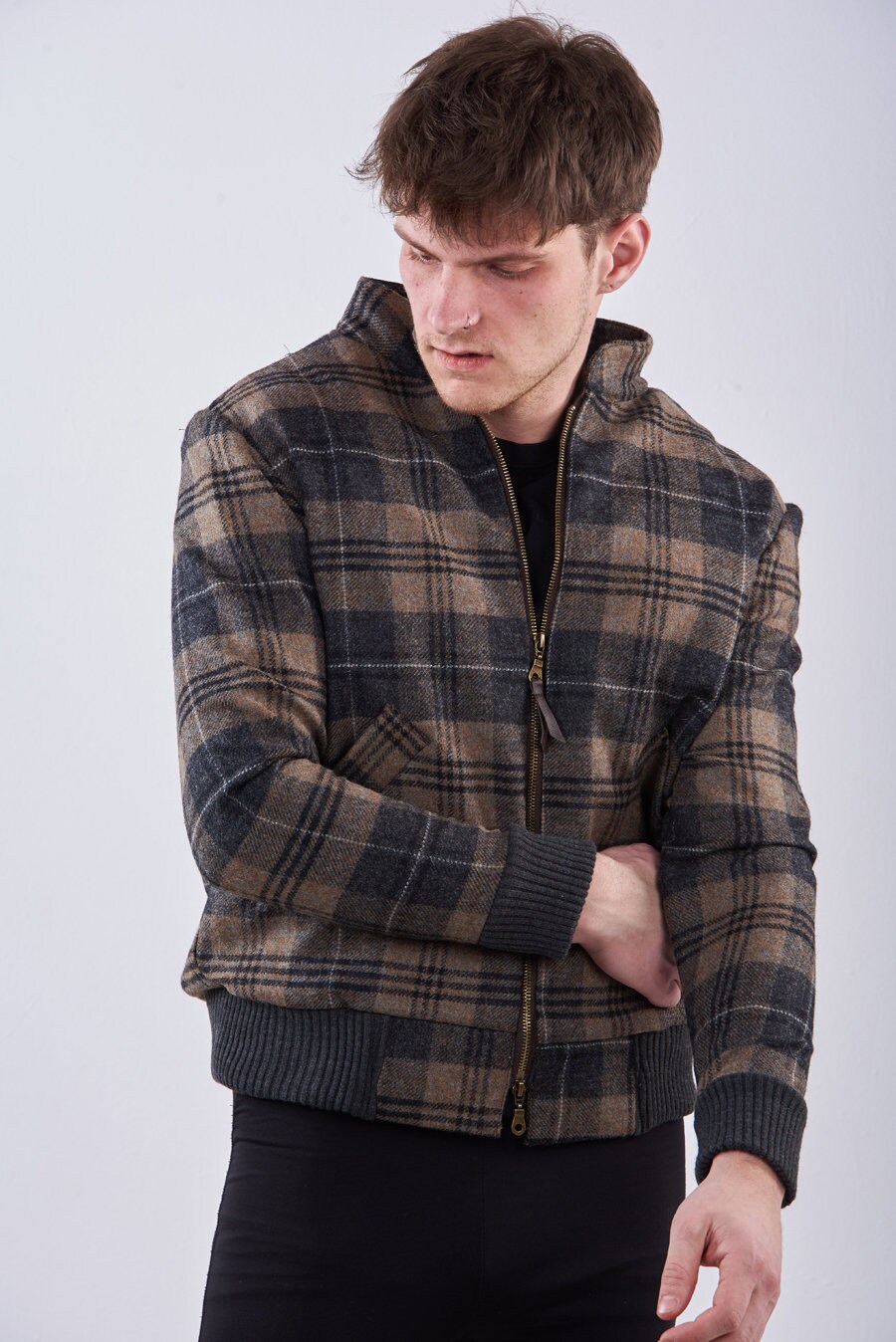Image of Handmade Bespoke Check Tweed Bomber Jacket L | Made in Britain - Www.brickvintage.com