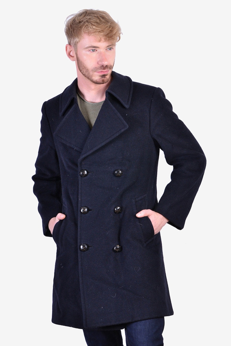 Vintage 1960/'s Aquascutum Midnight Blue Coat S www.brickvintage.com