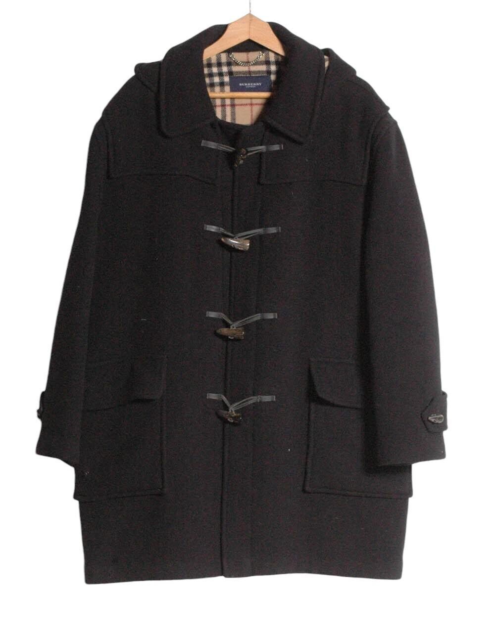ジャケット・アウター Burberry Made in England Duffle Coat BURBERRY BRIT Black Wool Womens Duffle Coat With Check Hood