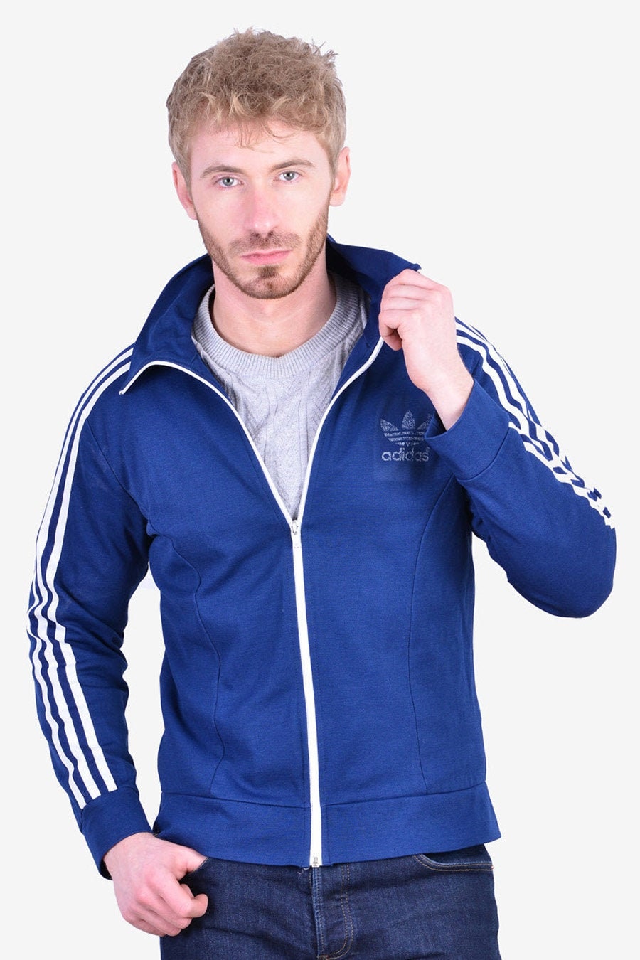 Image of Vintage 1970's Adidas Europa Navy Blue Track Top | Size S - Www.brickvintage.com