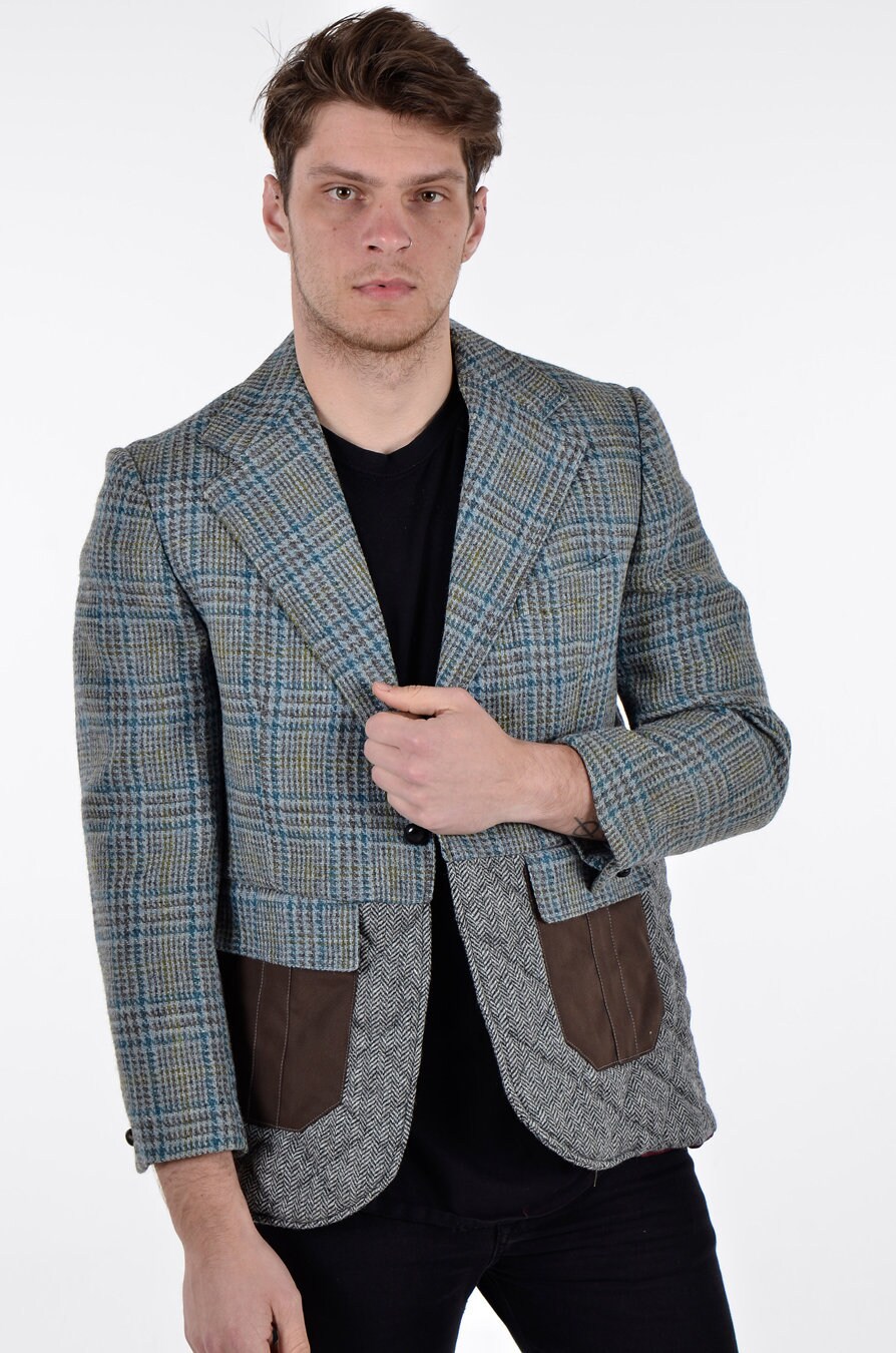 Image of Reworked Harris Tweed Grey Quilted Jacket 40 M - Www.brickvintage.com