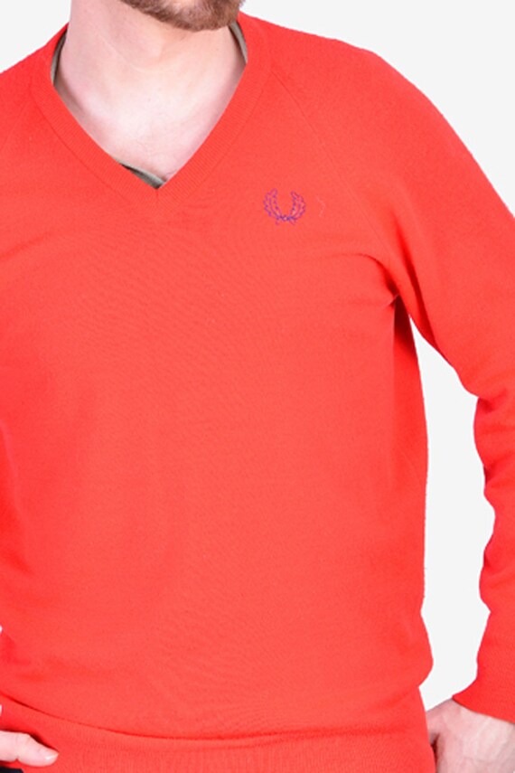 Vintage 1970's Fred Perry Courtelle Red Jumper | Size M - www.brickvintage.com