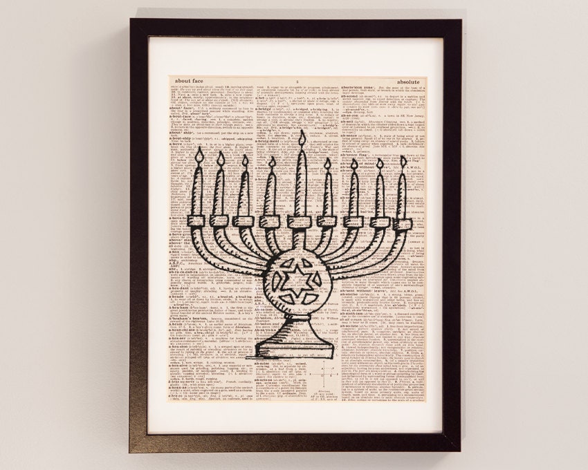 Jewish Menorah Dictionary Art Print Hanukkah Decor Print Etsy