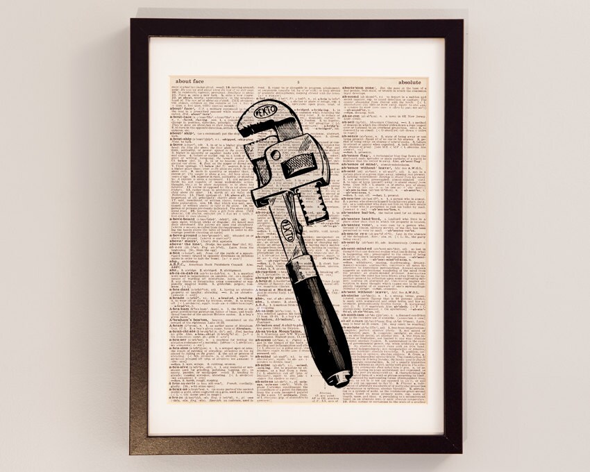 Vintage Pipe Wrench Dictionary Art Print Plumbing Art Gift Etsy
