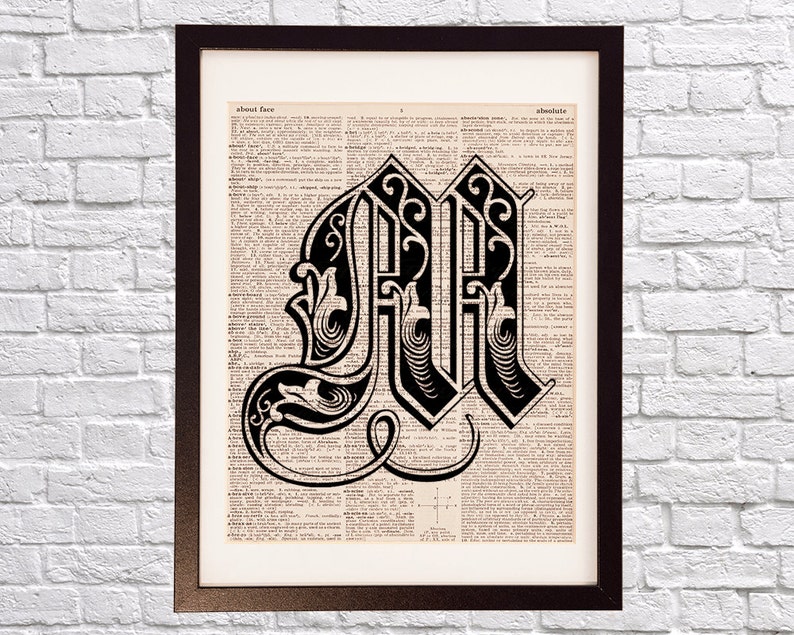 Monogram Letter M Dictionary Art Print Print on Vintage Etsy