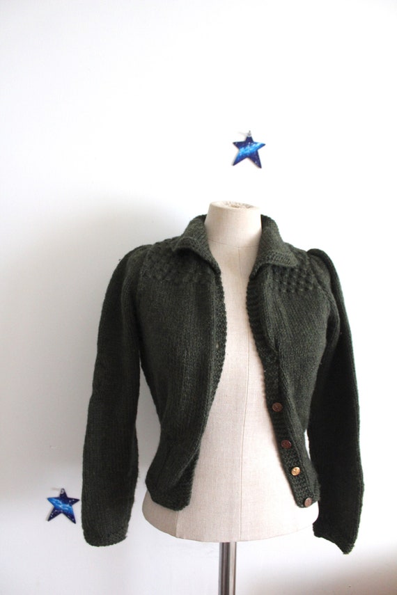 1940s replica sweater hand knitted wool moss green