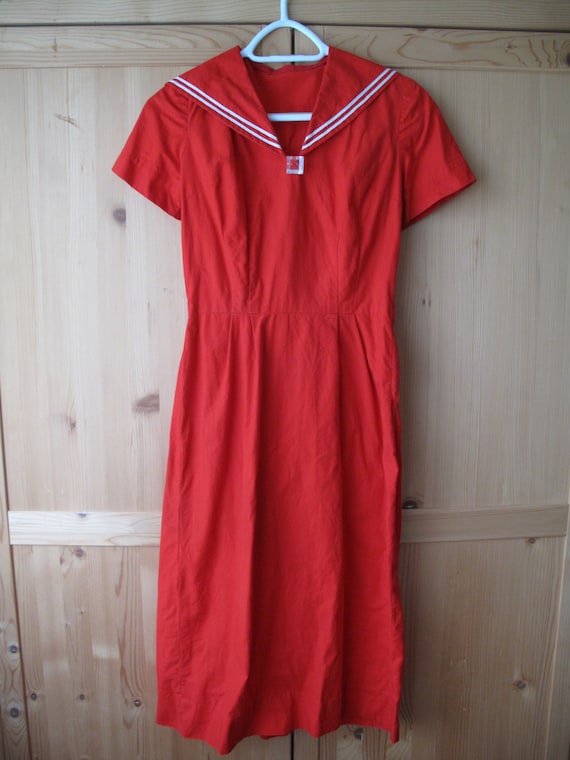 1940s/50s red sailor dress cotton nautical