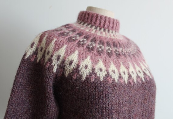 Purple Lopapeysa Icelandic Hand Knit Sweater - 