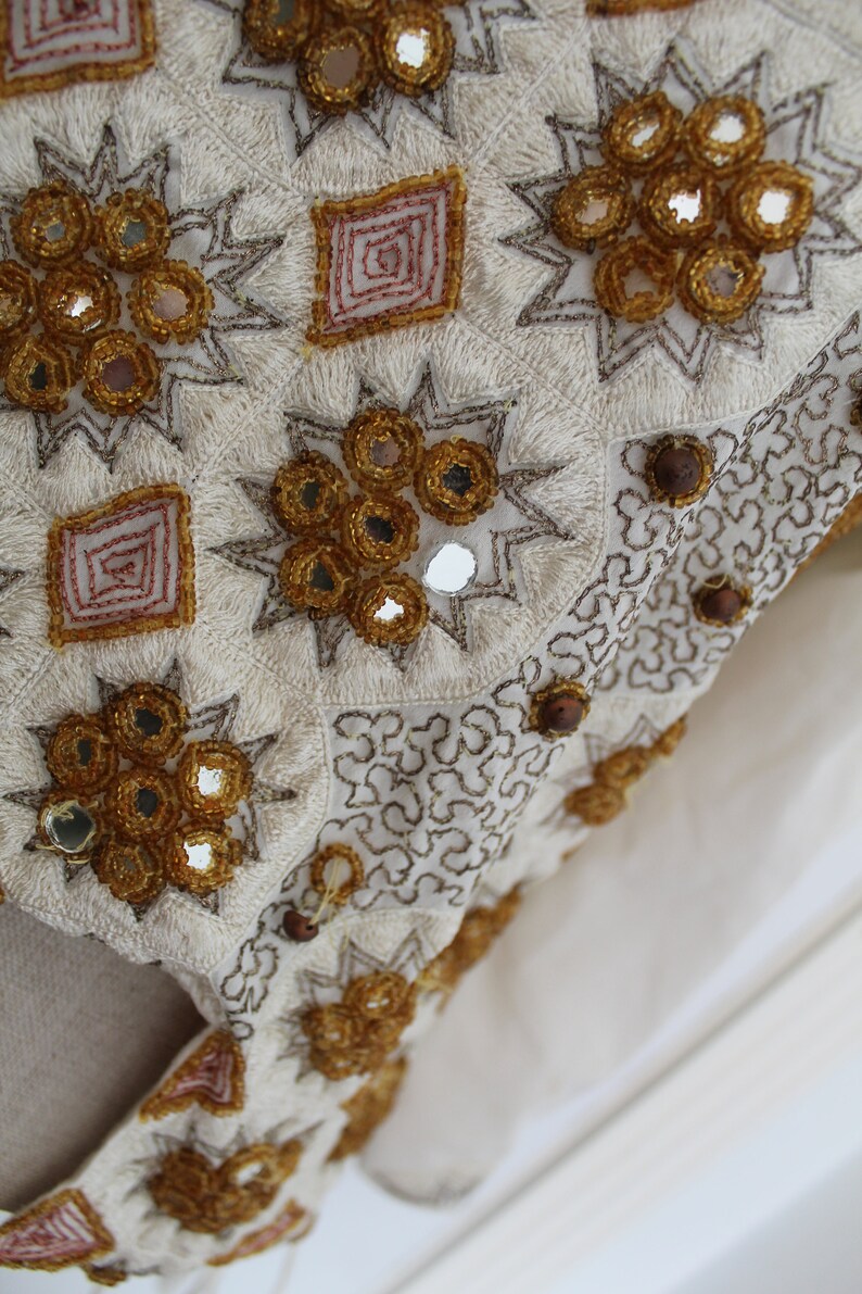 Cream and Gold Mirror Beaded Folk Bohemian Blouse