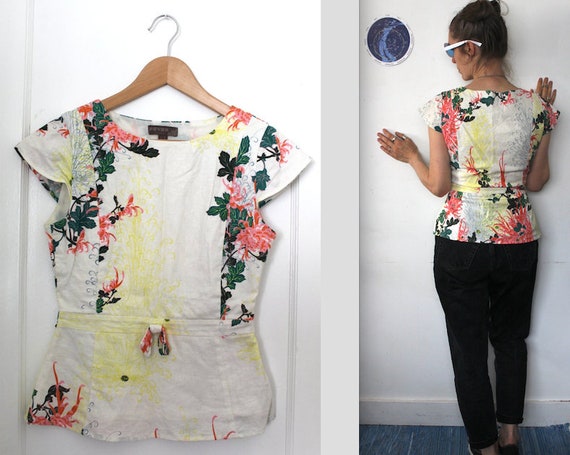 chinoiserie blouse cotton floral retro