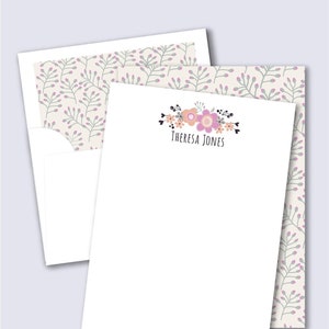 Conjunto de papelería personal de Bloom de la mañana Sobres con revestimientos de coordinación de líneas de línea de línea de línea de revestimientos Papelería personalizada