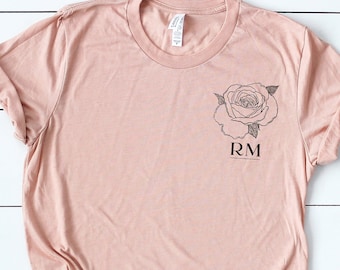 Birth Flower and Monogram TShirt | Pocket Size Design | Summertime TShirt | Graphic Typography TShirt | Available in Six Colors