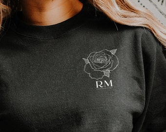 Birth Flower Sweatshirt or Hoodie | Pocket Size Design | Graphic Typography Sweatshirt | Available in Five Colors