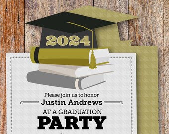 Graduation Invitation | Custom Personalized Die Cut Graduation Invitation | Graduation Cap and Books Invite | Invitation for Graduation