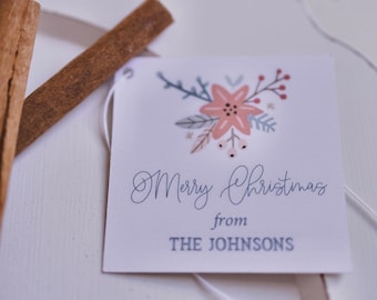 Poinsettia Bouquet Christmas Gift Tags, Holiday Labels | Christmas Stickers